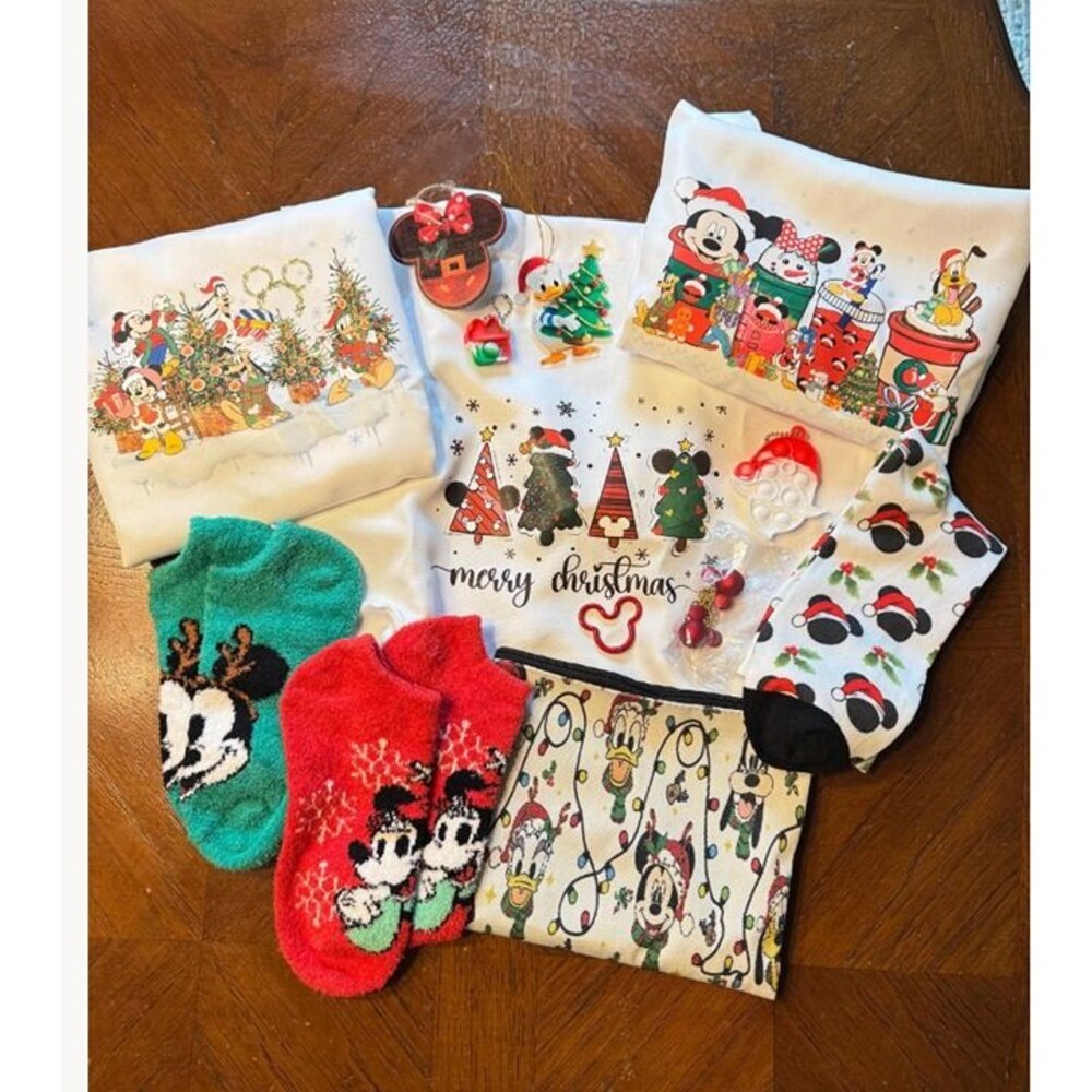 Disney Christmas Gift Bundle, makeup bag, 2 Totes, Socks , ornaments